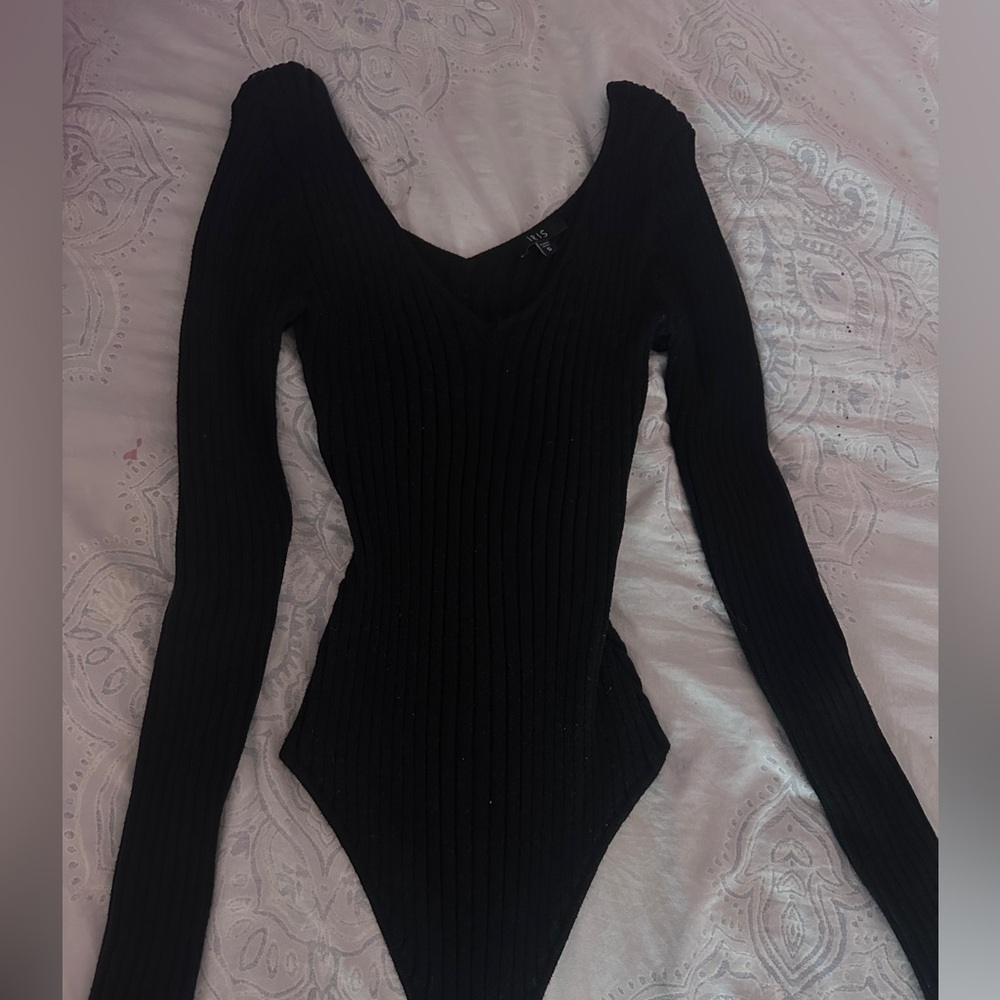 Iris Black Fitted Bodysuit with Long Sleeves